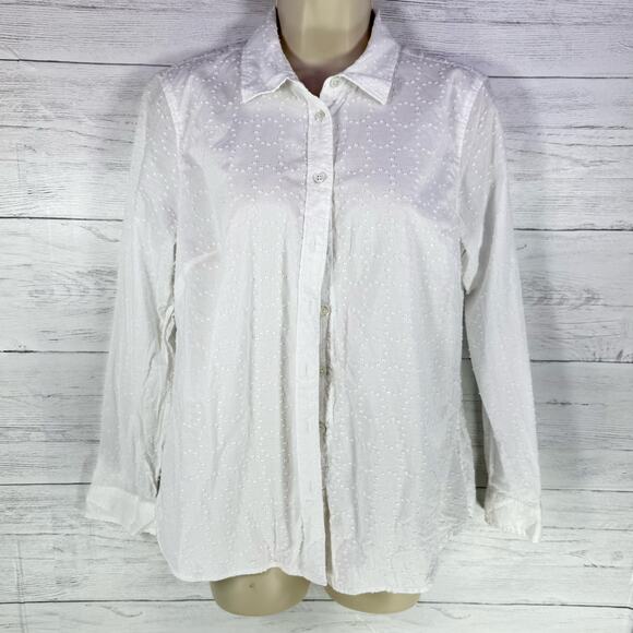 Talbots medium white swiss dot women button up blouse cottage capsule career - Picture 1 of 7